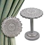 The Metal Magician Wall Mounted Floral Curtain Holdbacks (Pack of 2) - Boho Flowery Curtain Holders for Living Room, Bedroom, Office Drapes - Farmhouse Tiebacks for Curtains (White Fleur)