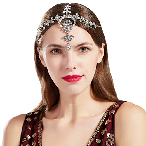 BABEYOND Women’s Crystal Bridal Wedding Party Headband Austrian Crystal Floral Leaf Hair Accessory (Silver)