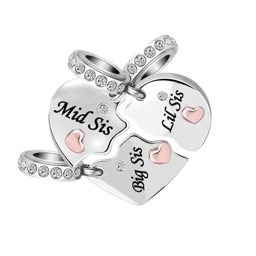 KunBead Nana Mom Mother Daughter Son Sisters Rose Gold Tone Heart Puzzle Dangle Charms Compatible with Pandora Bracelet set for 3