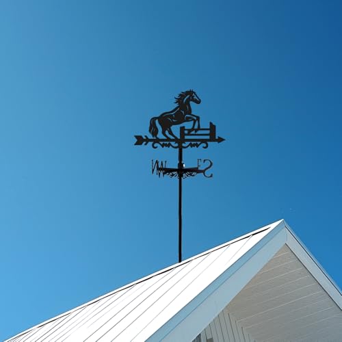 BEUNITONE Horse Weathervane Roof 26” Height Black Metal Running Horse Windvane Durable Cool Animals Weathercock Windmill Wind Cups & Brackets for Outdoor Farmhouse Decoration Garden Yard Decors