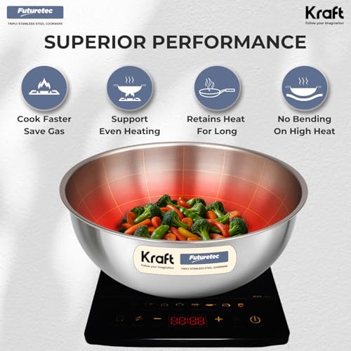 Kraft Futuretec Triply Stainless Steel Extra Deep Tasla - 2.4 Litre, 22 cm | Multipurpose Patila for Frying & Boiling | Fast Heating, Healthy... - Image 5