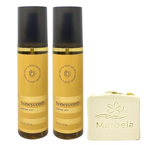 Bath & Body Works Honeycomb 2 Pack Perfume Mist Bundle with a Wild Jasmine Bar Soap - Full Size