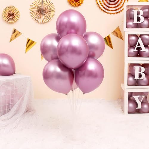 Image of 50 pcs Chrome Balloons, Purple Pink Chrome Metallic Balloons for Birthday, Anniversary, Engagement, Wedding, Baby Shower, Princess Party Decorations (50 Pcs, Purple Pink ch)