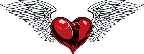 Divine Designs Pretty Folded Metallic Heart with Feather Angel Wings Cartoon Vinyl Decal Sticker (4" Wide, Red) image 2