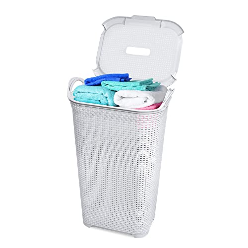 Cesto de Roupa Branco Rattan com Tampa Basculada e Alça Arqplast