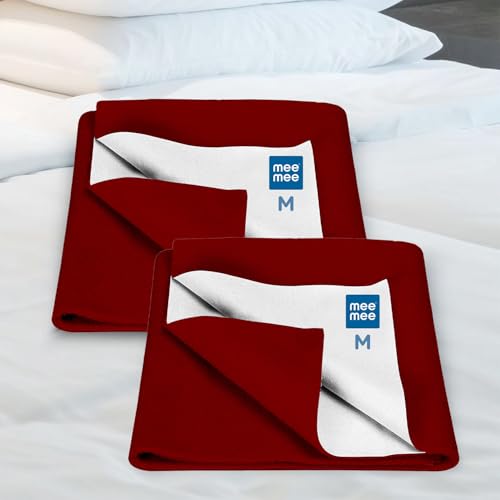 Image of Mee Mee Reusable Water Proof Cotton Bed Protector Sheet /Extra Absorbent Mat /Dry Sheets /Urine Sheet /Dry Mat Pack of 2 (70CmX100Cm) (Medium, Maroon)