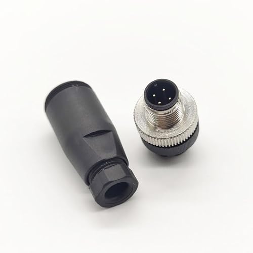 5 Stücke M12 4 poliger Stecker Rundsteckverbinder, vor Ort montiert mit 12mm verdrahtetem Sensor, industrieller Rundstecker IP67 ungeschirmter A Code gerader Stecker 250V 4A