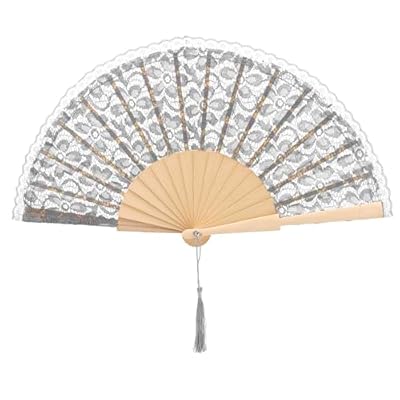 MAPIMANIA - abanicos de Madera Plegables para Bolso con Encaje Gris, Plegable Abanico pequeño Bolso, Mini Ventilador de Mano para Boda | Ya disponible en tu tienda friki favorita! En mundofriki.es!