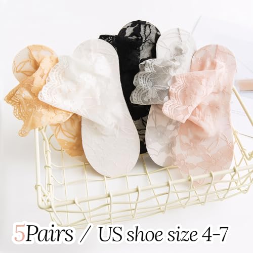 5 Pairs Black Lace Socks, Lace Socks Women, Women‘s Ankle Ruffle Frilly Sock Summer Sexy Girls Thin Fashion Sexy Transparent Black White Skin Color Grey2