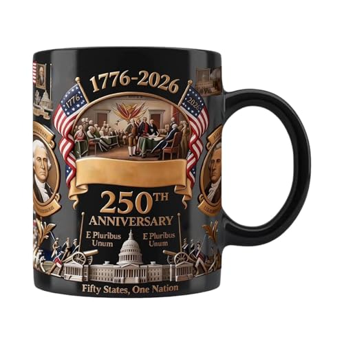 Generico Con Bandiera Americana - 450 Ml Celebrazione Del 250°, In Ceramica Patriottica, Bicchieri Da Caffè Durevoli | Latte Latte Succo Soda Birra Cappuccino Acqua Ufficio Cucina Compleanno Vacanz