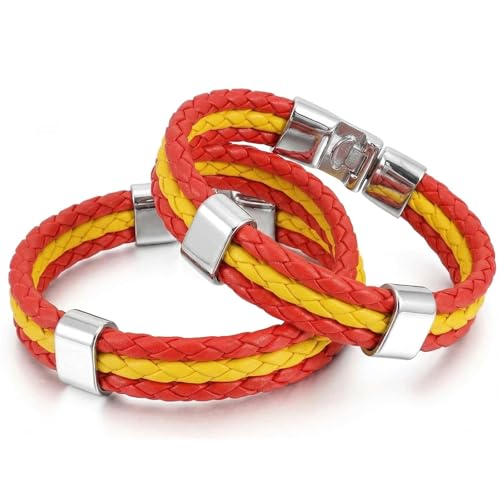 Pack De 2 Pulseras Bandera España De Cuero Sintético Para Hombre Y Mujer, Pulsera España De 22cm Para Eventos Deportivos, Partidos De Fútbol Y Fiestas, Accesorios Patrióticos Unisex