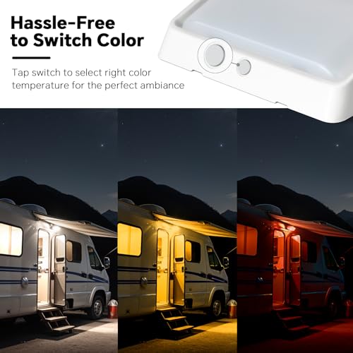 acegoo 12V RV Exterior Porch Utility Light with Switch, Campervan Awning Light with 3 Lighting Modes (1800K, 6500K, Red) - Image 2