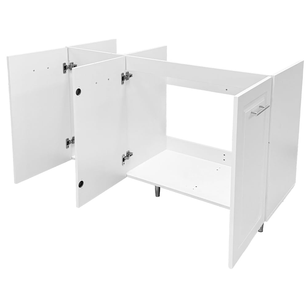 Shally Dogan Mobile Sottolavello Base per Cucina con Tre Ante Design Boiserie, Mobiletto Componibile con Struttura in Legno Robusta, Mobile Sotto Lavello, 120 x 50 x 85H cm (Bianco)