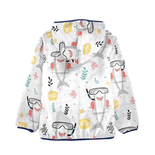 Hand Drawn Shark Girls Fleece Jacket Girls Fall Jacket Girls Zip Up Hoodie Girls Sherpa Jacket 2-10T2