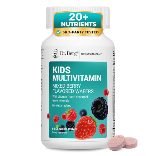 Dr. Berg Kids Chewable Multivitamins (NOT Sweetened w/Sugar) - Daily Multivitamin for Kids that Includes 20 Nutrients & Trace Mineral Complex - Mixed Berry Chewable Vitamins for Kid - Red Wafers