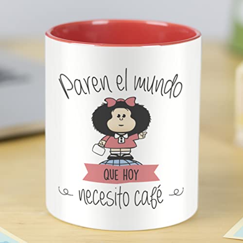 La Mente es Maravillosa - Taza con Frase y dibujo. Regalo original y gracioso (Paren el mundo que hoy necesito un café)