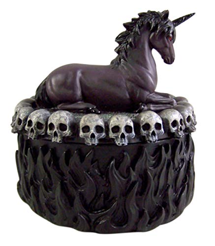 Black Cast Resin Evil Unicorn With Skull Rim Trinket Box, 5 Inches #TOP3