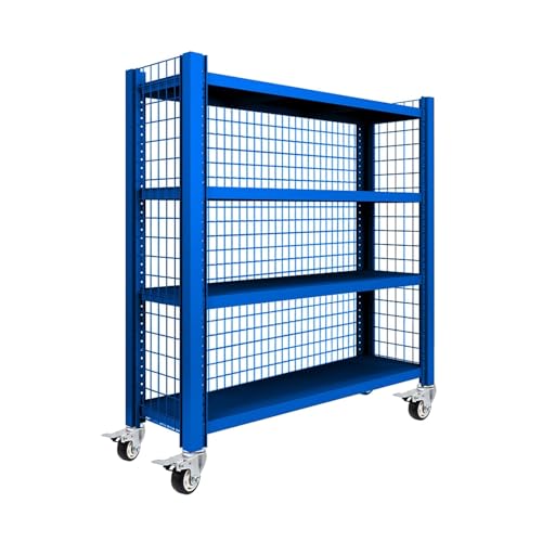 Estantería de metal resistente de 4 niveles con rejilla de alambre ajustable, estante de almacenamiento móvil para almacén, sótano, tienda, color azul industrial (150 x 40 x 150 cm)