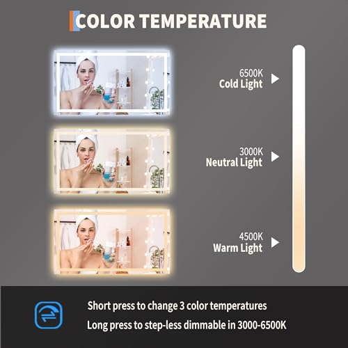 GarveeHome 50x28 LED Bathroom Mirror with Lights, Dimmable, Anti-Fog, Backlit + Front Lit, Smart Bathroom Vanity Mirror for Wall, Memory Function, Shatter-Proof (Horizontal/Vertical) by GarveeHome - Image 2