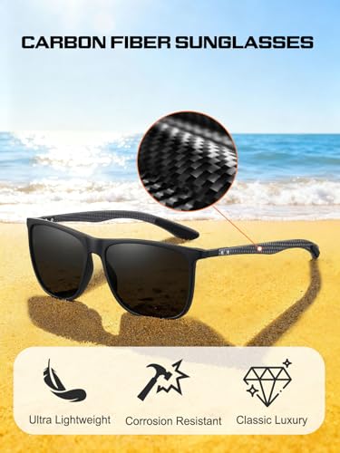 Image of HAOLOTA Polarized Sunglasses for Men Ultralight Carbon Fiber Temple,Square Sunglasses UV400 Protection for Driving /Golf