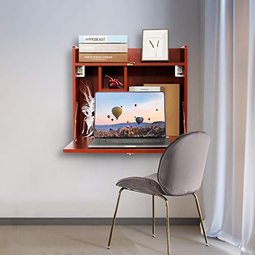 Finewish Wall-Mounted Table,Multifunctional Foldable Wall-Mounted Laptop Home Desk With Storage Rack,Space-Saving Wall Cabinets At Home And Office,Beige White Black Brown (Brown) #TOP4