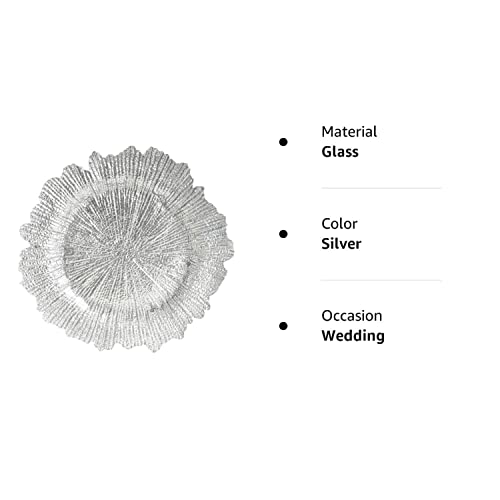 Koyal Wholesale Bulk Flora Glass Charger Plates, Set Of 4, Silver, Starburst Charger Plates, Reef Charger Plates #TOP5