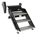 Lippert Solid Step 4.0 Premium Triple RV Camper Entry Steps with Lift Assist Gas Struts, 30' Step Width, XL Top Tread, 8' Rise, 500-lb. Weight Capacity, Adjustable Legs, Recessed Feet - 2024056999