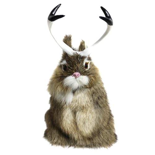 Basuo-9Q Realistic Jackalope Figurine Rabbit w Antlers Brown