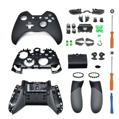 Hzxkqmil Ersatz-Gehäuse Vollschalen-Kit für Xbox One Elite 1st Controller - Inklusive Faceplates Abdeckung Mittlerer Rahmen Seitenschienen ABXY-Tasten LB RB Stoßfänger Zubehör (Schwarz)