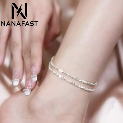 Image of Nanafast Women's Ankle Bracelets, Sparkling Multi-layer Anklet Bracelets for Women, Adjustable Shiny Gold /Silver Anklets for Women, Beach Cute Anklets Jewelry for Summer