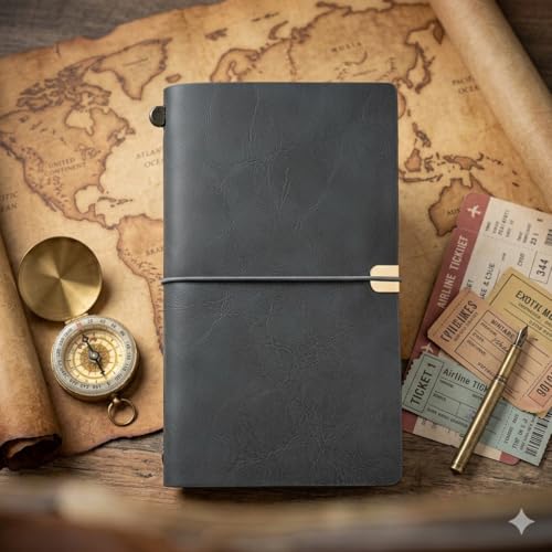 Image of PURESTORY PU Leather Notebook Journal Diary,Travel Journal with 12 Card Slots and 1 Zipper Pocket,Perfect for Travelers,8x5'',2 Replaceable Plain and Lined Notebook - Grey