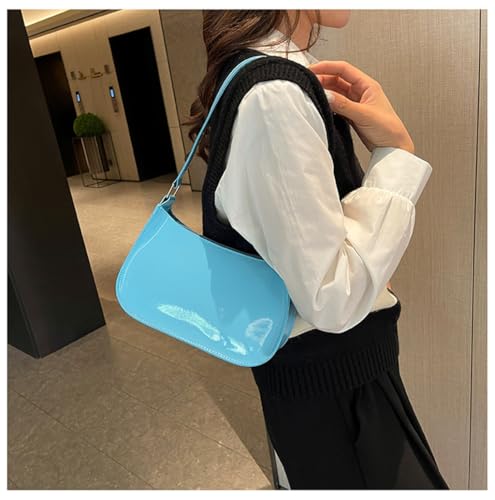 Image of Patent Leather Clutch Purse Shiny Evening Handbags for Women Armpit Shoulder Bag MINI Hobos (Light Blue)