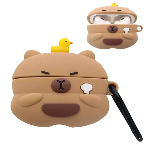 Floruvia Carcasa de Silicona Suave con Diseño 3D de Dibujos Animados de Kawaii Kapibala para AirPods 4.ª Generación 2024 con Llavero (marrón)