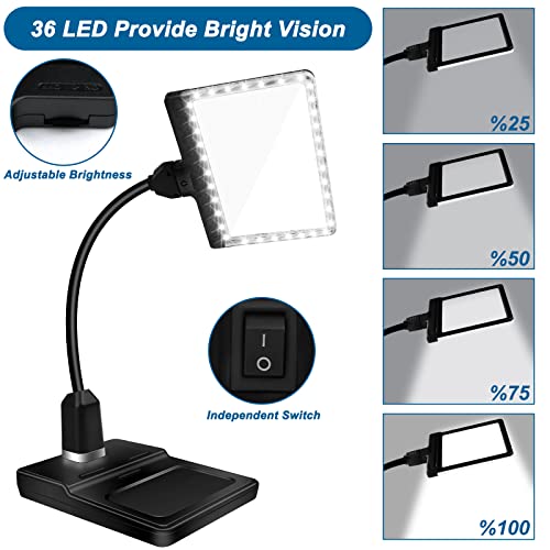 4X Magnifying Glass With Light And Stand, Flexible Gooseneck Magnifying Desk Lamp Usb Charge & Phone Stands, Large Page Magnifier For Print, Painting, Sewing, Crafts And Close Work #TOP3