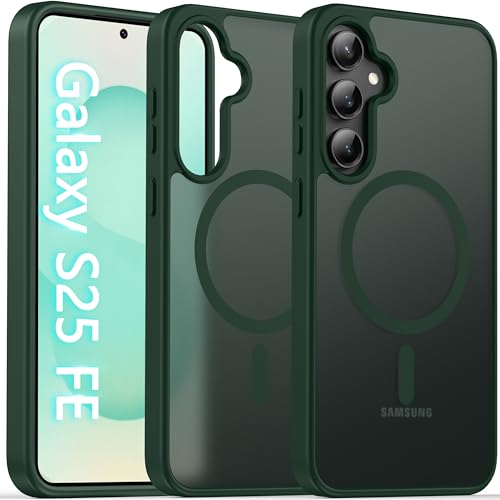 Image of Oterkin Magnetic for Samsung Galaxy S25 FE Case Matte, S25 FE Phone Case Compatible with MagSafe Frosted Translucent Shockproof Anti-Scratch Slim Fit Case Military Grade Protection (Dark Green)