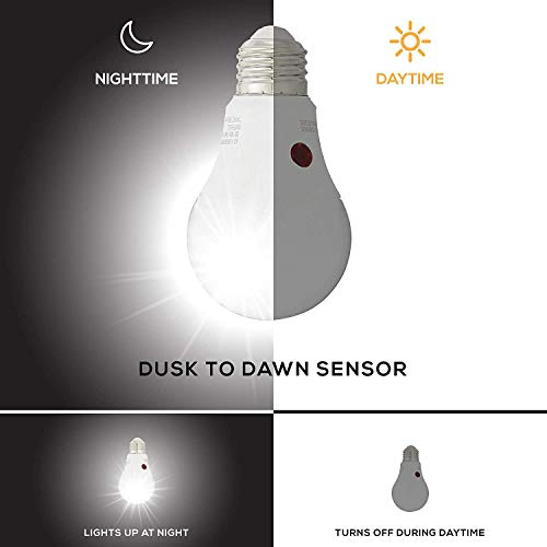 Amazon Basics 60W Equivalent, Dusk To Dawn Sensor, Non-Dimmable, 10,000 Hour Lifetime, A19 Led Light Bulb , Daylight, 6-Pack #TOP2