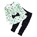 CHIC-Fille Enfant Ensemble en 2 PCS T-Shirt Longues Manches + Pantalons Blouse Tee Blouse Motif Cœur Noeud Papillon (18-24mois, Vert)