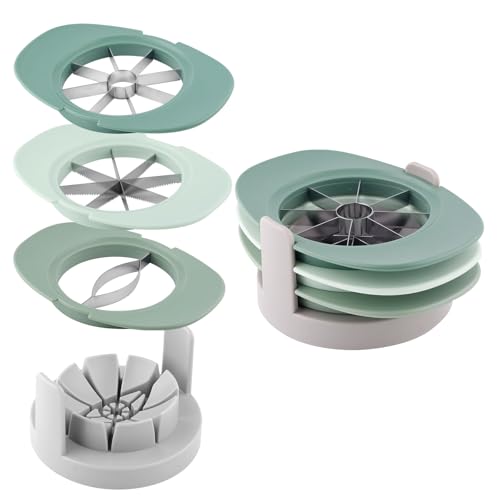 Fruit Cutter Slicer, 4 in 1 Apple Corer Remover Easy Grip Handle Green 430 Stainless Steel Tomato Wedges Divider 8 Slices Sharp Blades Multifunctional Kitchen Tool for Fruit & Vegetable Cutting
