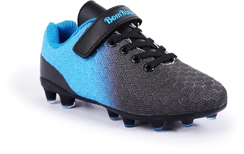 BomKinta FG Soccer Cleats for Kids - Athletic Sport Shoes - Outdoor Shoes for Little/Big Kid Black Blue Size 1 M US Little Kid