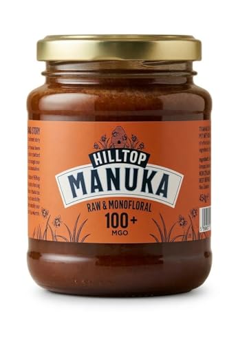 Hilltop Honey Manuka Honey MGO 100+ 454g | Monofloral New Zealand Manuka Honey | 100% Pure Natural Honey | Tested Methylglyoxal (MGO) Strength | Rich & Smooth Premium Honey