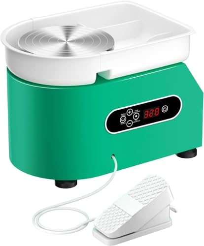 SenDeluz Torno de Alfarero Eléctrico, Táctil y Pedal de Control, 25CM Plato Giratorio Lavabo Extraíble, 350W, 0-320 RPM Torno de Alfarero de Cerámica de Arcilla Arte Artesanía