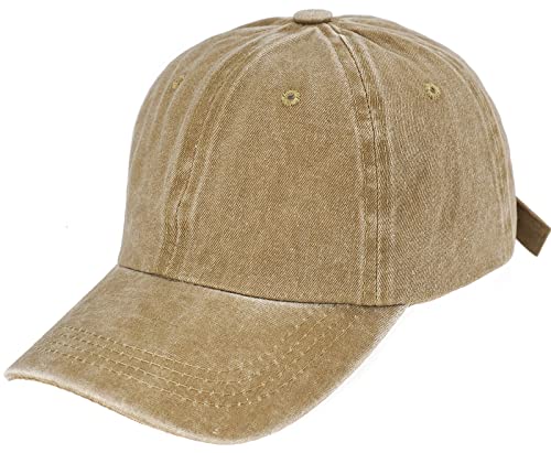 Glamorstar Classic Unisex Baseball Cap Men Caps Adjustable Washed Dyed Cotton Ball Hat, Dark Khaki, One size