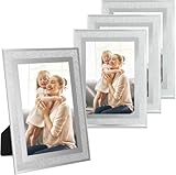 Abaigeal 4 Pack 6 x 4 Inch Glass Photo Picture Frames, Glitter Picture Frame Crystal Picture Frame Wall Decor Mirror Picture Frames Decor for Graduate Wedding Home Table - Silver
