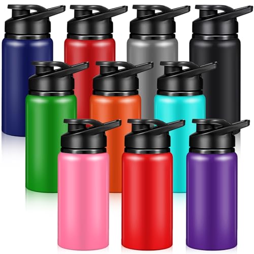 Mimorou 10 Pieces 13.5oz Reusable Aluminum Water Bottles Bulk Multicolor Outdoor Sports Water Bottles for Travel, Gym, Hiking, Cycling, Camping, Fishing, Snap Lid(Classic Color)