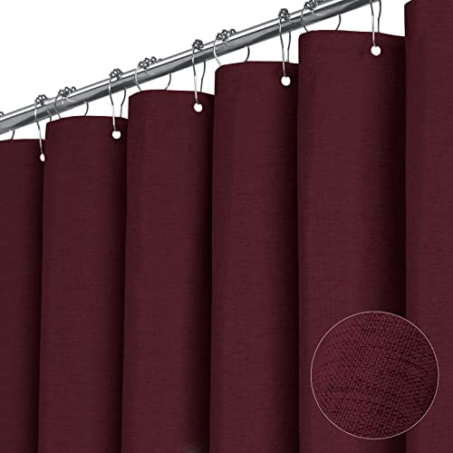 BTTN Burgundy Shower Curtain - Linen Textured Heavy Duty Waterproof Cloth Shower Curtain Set with 12 Plastic Hooks Hotel Spa Luxury Simple Decorative Thick Fabric Shower Curtains for Bathroom - 72x72