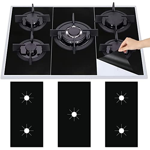 Stove Burner Covers, Gas Hob Range Protectors, Reusable Gas Stove Burner Covers, Non-Stick & Heat Resistant Gas-Stove Mat Cooker Protector for Fast Kitchen Cleaning (Color:Black)