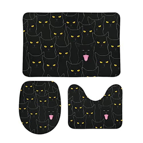 Homeoanimal Black Cats Bath Mat Set, Bathroom Rugs Sets 3 Pieces, Toilet Mats, Soft Comfortable, Non-Slip, Easier to Dry for Floor Mats 40 x 60 cm