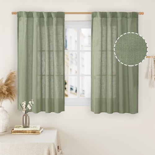 LAMIT Sage Green Linen Curtains 48 Inch Length 2 Panels, 34 x 48 Inch