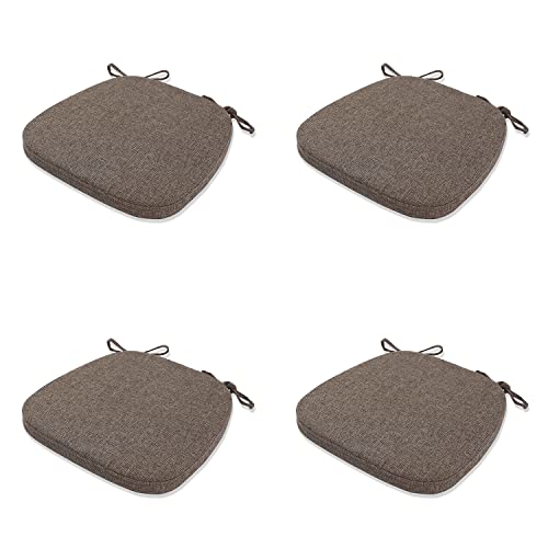 Chair Cushion with Ties for Dining Chairs - Memory Foam Non Slip Kitchen Chair Pad and Dining Seat Cushion with Machine Washable Cover Set of 4 [16.5 x 16.2 Inches] - Brown