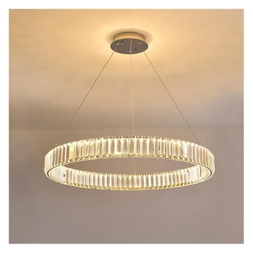 Lustre moderne en cristal luxueux avec luminaire suspendu circulaire doré LED pour grand hall